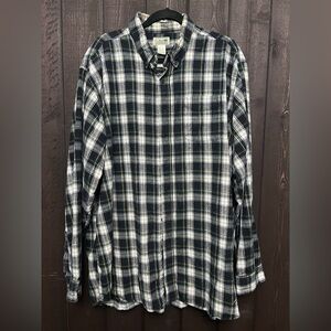 L.L.Bean Men Flannel Shirt Sz XXL-Tall 100% Cotton Blue/Green/White/Yellow Plaid